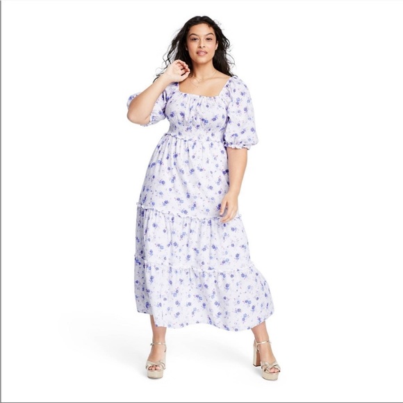 love shack fancy Dresses & Skirts - Love Shack Fancy White & Purple Puff Sleeve Midi Dress